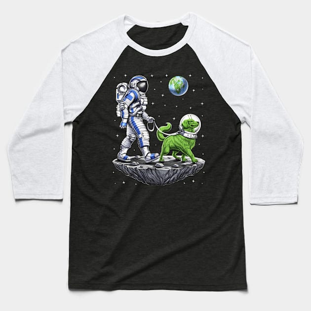 Space Astronaut Walking Alien Dog Baseball T-Shirt by underheaven